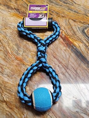 Multipet Nuts for Knots Rope Tug with Handle and Tennis Ball Dog Toy NEW